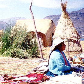 De floating islands in Lake Titicaca